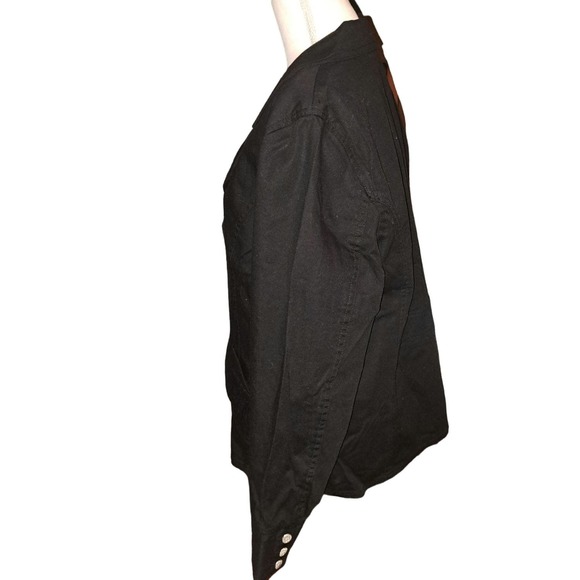 NWT-Denim & Co Sz L Black Stretch Denim Blazer with Silver Flowered Buttons - Picture 12 of 13